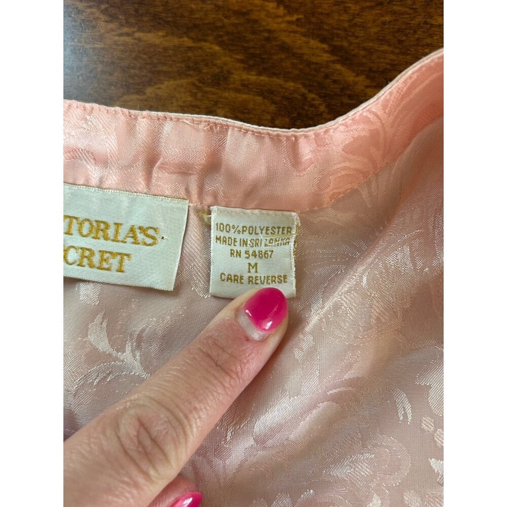 Victoria's Secret Satin Pajama Set M Pink‎ Peach Gold Label Floral Lace DEFECT - Picture 5 of 13